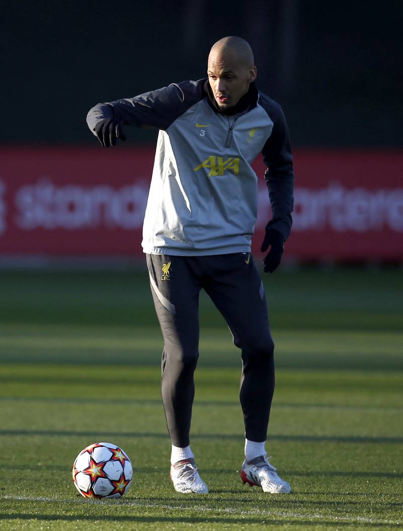 Liverpool's Brazilian midfielder Fabinho during training. Reuters