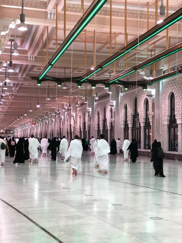 Pilgrims adhere to social distancing in the Grand Mosque in Makkah, Saudi Arabia.