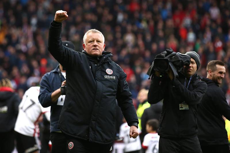 Sheffield United manager Chris Wilder celebrates his side's success against Ipswich. Getty
