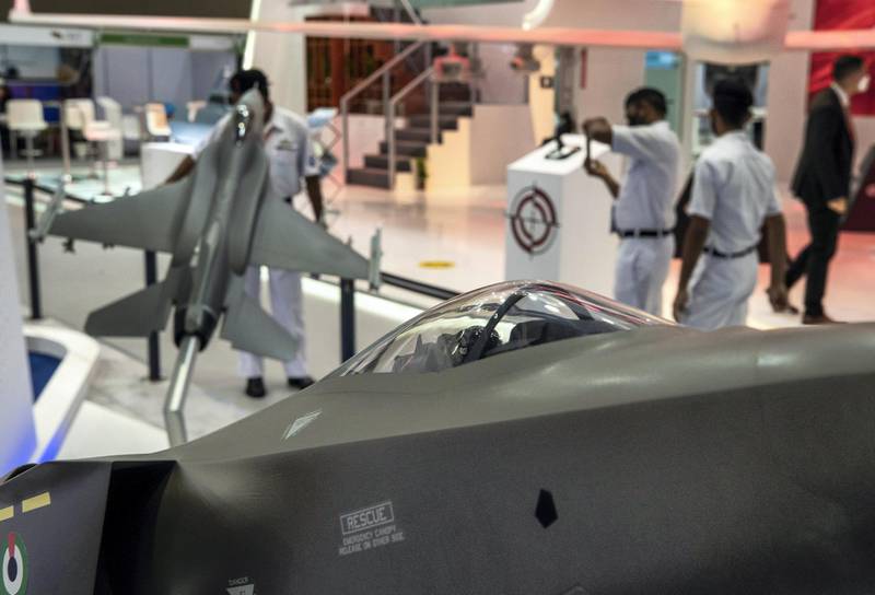 Abu Dhabi, United Arab Emirates, February 25, 2021.  Idex 2021 Day 5.An F-35 at the Lockheed Martin stand. Victor Besa / The NationalSection:  NA/Stock Images