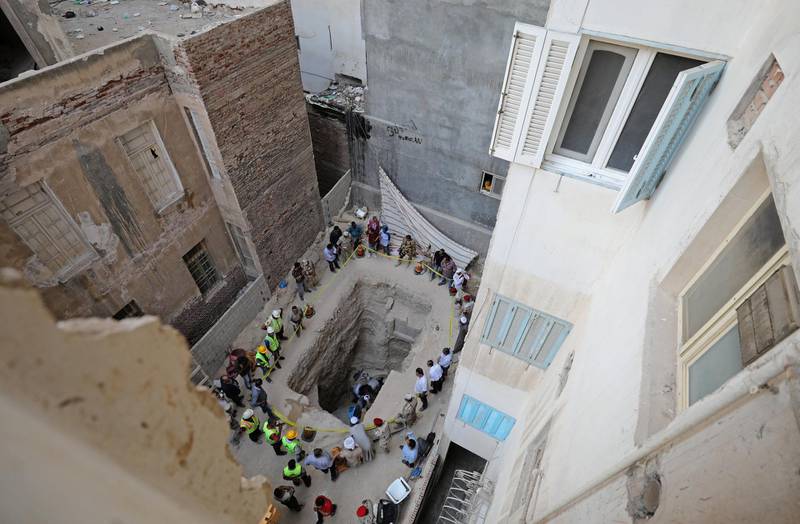 General view of the residential area where a coffin containing three mummies was discovered in Alexandria, Egypt July 19, 2018. REUTERS/Mohamed Abd El Ghany