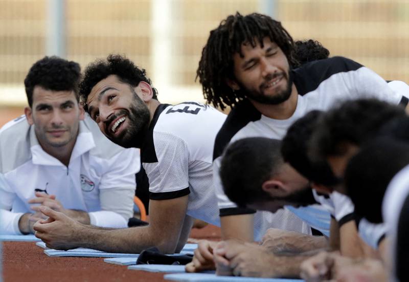 Egypt's Mohamed Salah with teammates during training in Yaounde, Cameroon. Reuters