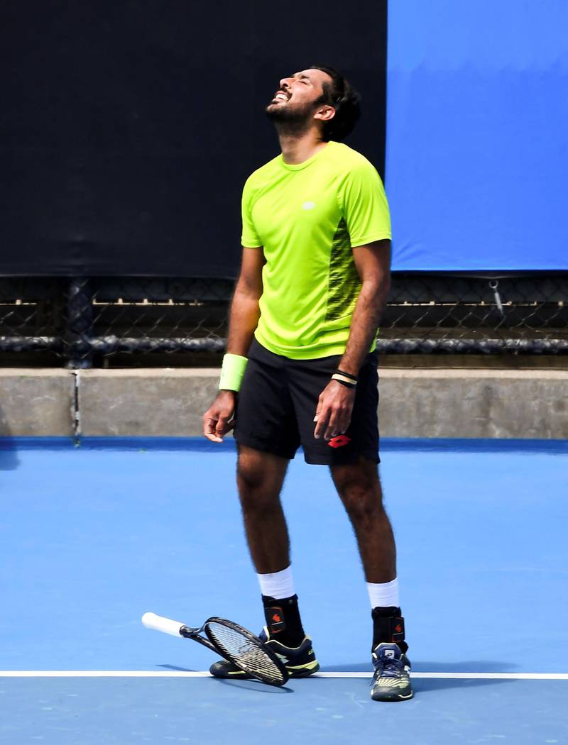 Pakistan tennis player Aisam-ul-Haq Qureshi reacts during a practice session in Melbourne. AFP