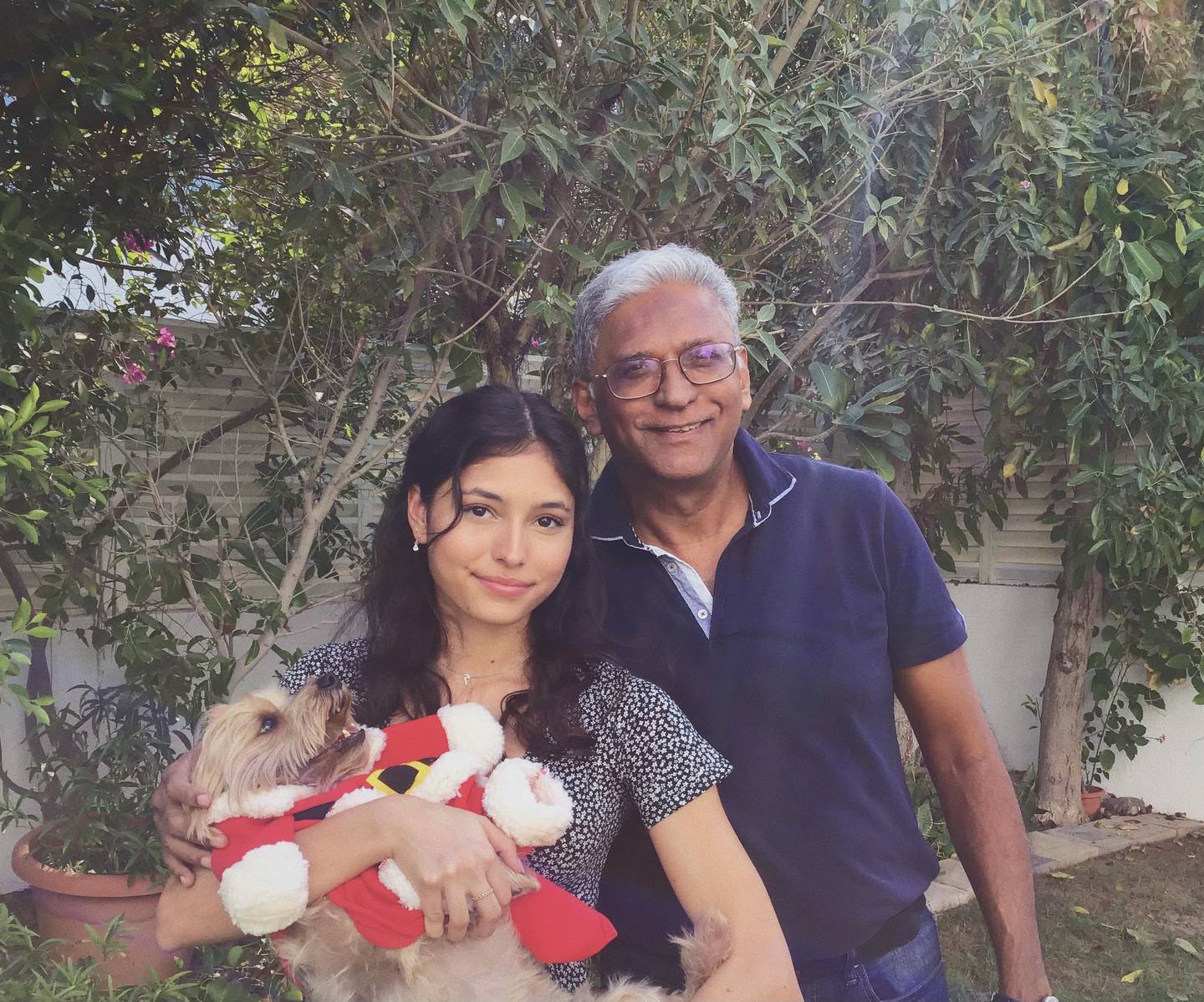 Melina Aggarwal with her father in Dubai during Christmas 2020. Photo: Melina Aggarwal