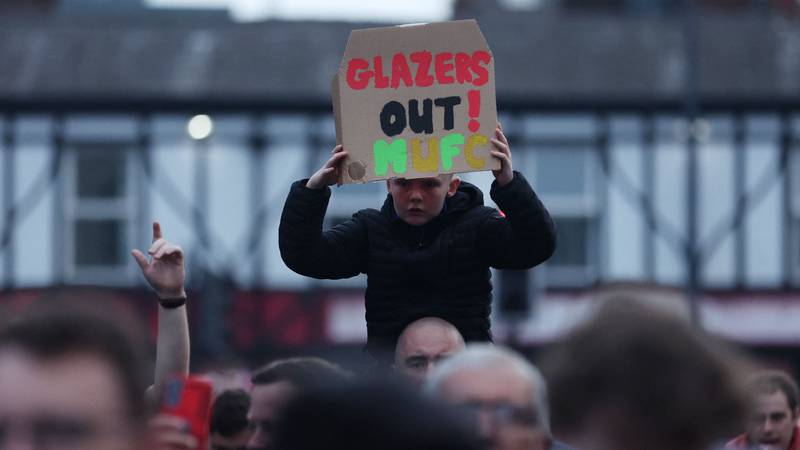  Manchester United fans protest ahead of the Liverpool match. Action Images