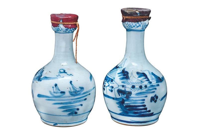 Blue and white porcelain Zamzam water bottles; 19th-century China. Photo: The Khalili Collections