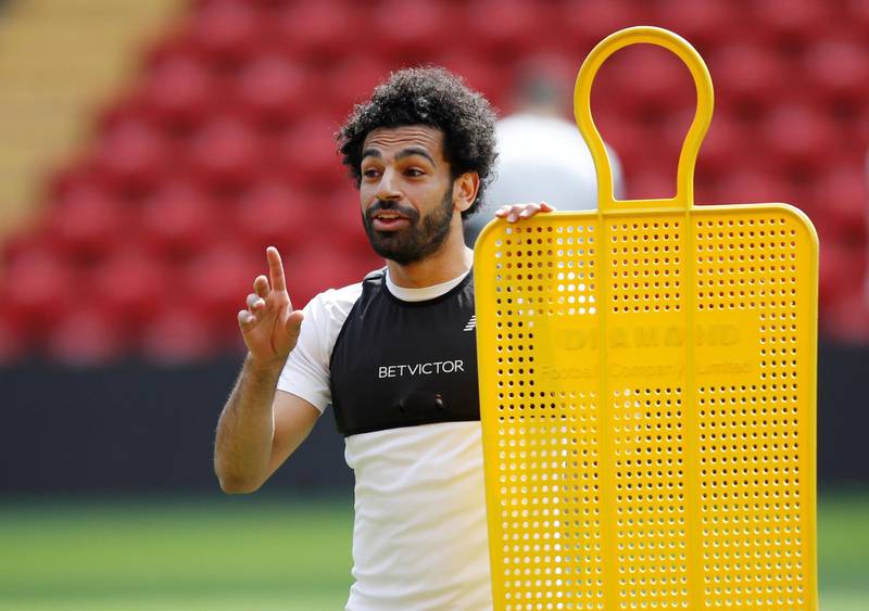 Liverpool's Mohamed Salah during training. Andrew Yates / Reuters