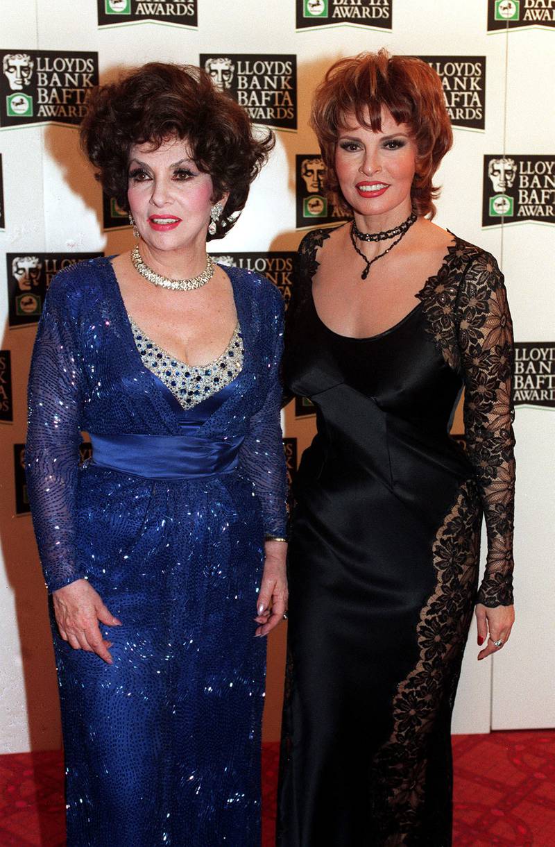 Gina Lollobrigida, left, and Welch at the Bafta Awards ceremony at the London Palladium in 1995. PA