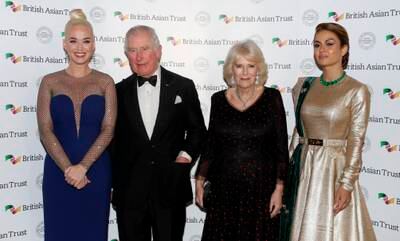Prince Charles, Prince of Wales, Royal Founding Patron of the British Asian Trust, and his wife Camilla, Duchess of Cornwall, meet American musician Katy Perry and Poonawalla as they arrive at a reception for supporters of the British Asian Trust in London on February 4, 2020. Getty Images