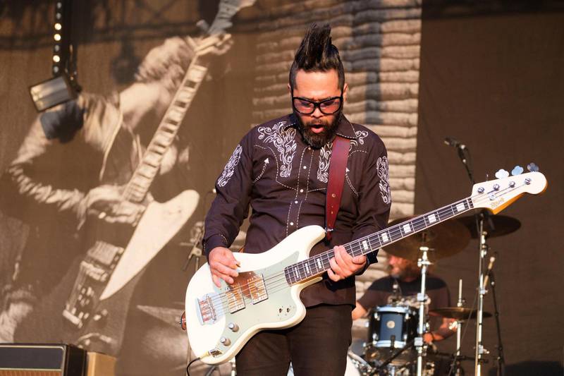 MY760G Taka Hirose of Feeder performing at the Wychwood Festival, Cheltenham, England, UK. June 3, 2018