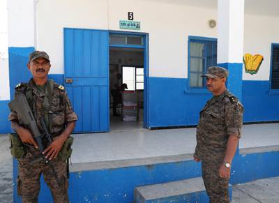 Tunisian army soldiers stand guard at polling stations ahead of tomorrow's presidential elections in Tunis, Tunisia. The first round of the presidential election in Tunisia will be held on 15 September.  EPA