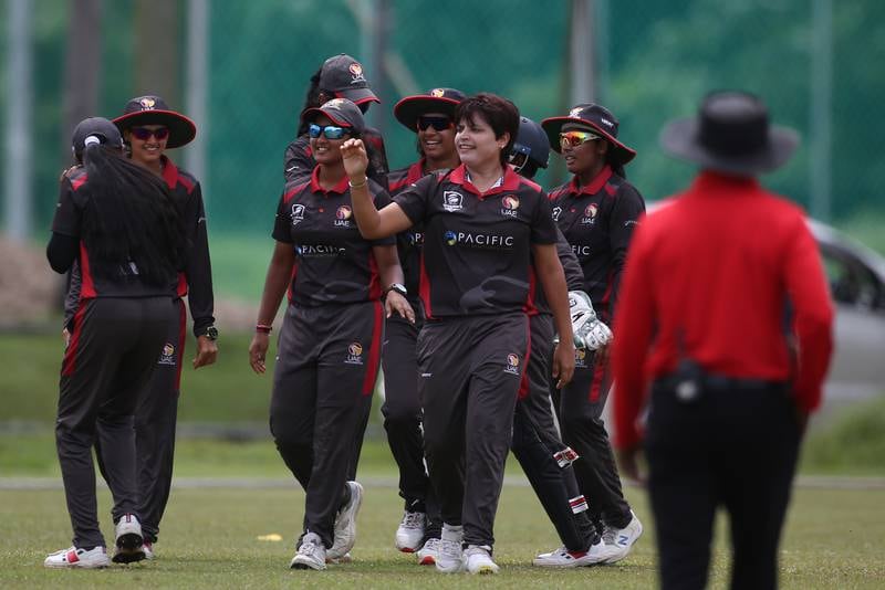 UAE celebrate a dismissal in their 33-run win over Malaysia at the ACC T20 Women's Championship in Kuala Lumpur. Photo: Malaysia Cricket Association