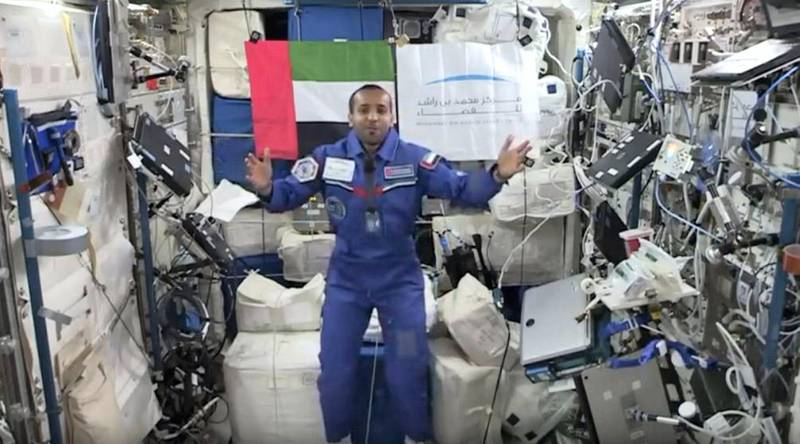 Emirati astronaut, Hazza Al Mansouri, takes live Q&A from space and gives a station tour. Screengrab via Youtube Live