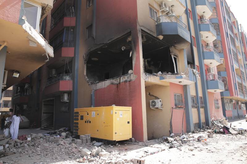 Residential buildings damaged in the fighting in Khartoum, Sudan. AP Photo