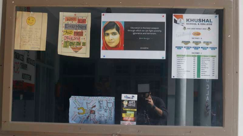 Malala's picture, along with some of her quotes, on a school notice board.