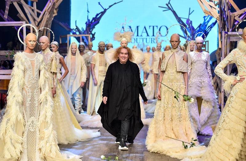 Designer Furne One closes the Amato show during Fashion Forward Dubai on November 2, 2019. Getty Images