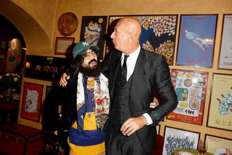 FLORENCE, ITALY - JANUARY 09:  Alessandro Michele and Marco Bizzarri attend Gucci Garden Opening dinner on January 9, 2018 in Florence, Italy.  (Photo by Ernesto S. Ruscio/Getty Images for Gucci)