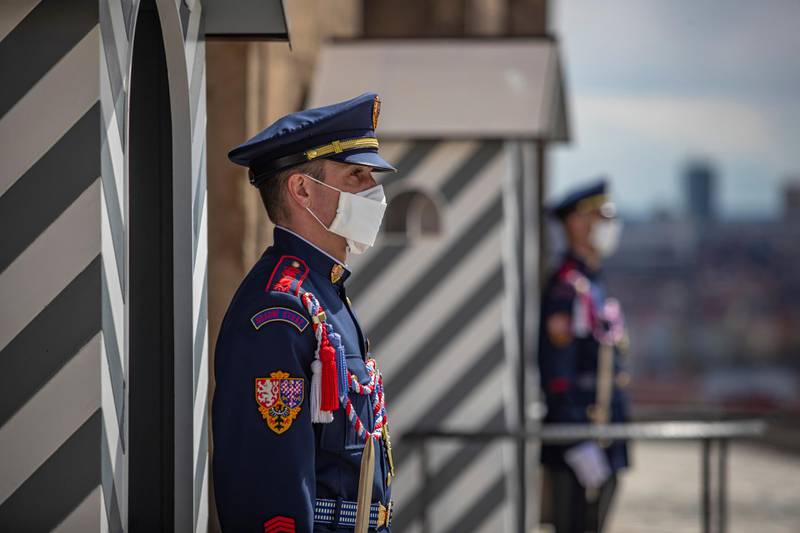 Members of the Castle Guard stand guard in front of entrance to Prague Castle in Prague, Czech Republic. EPA
