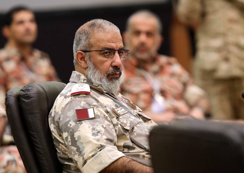 Qatari armed forces Chief of Staff Major General Ghanem Bin Shaheen al-Ghanem listens during a Gulf cooperation council's armed forces chiefs of staff and the commander of the US Central Command meeting in Kuwait City on September 12, 2018. - Gulf Arab army chiefs, including Qatar's military commander, are meeting with US Central Command officials for talks on defence cooperation. (Photo by Yasser Al-Zayyat / AFP)