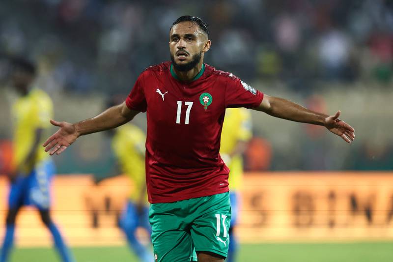 Morocco's forward Sofiane Boufal celebrates scoring his team's first goal against Gabon. AFP