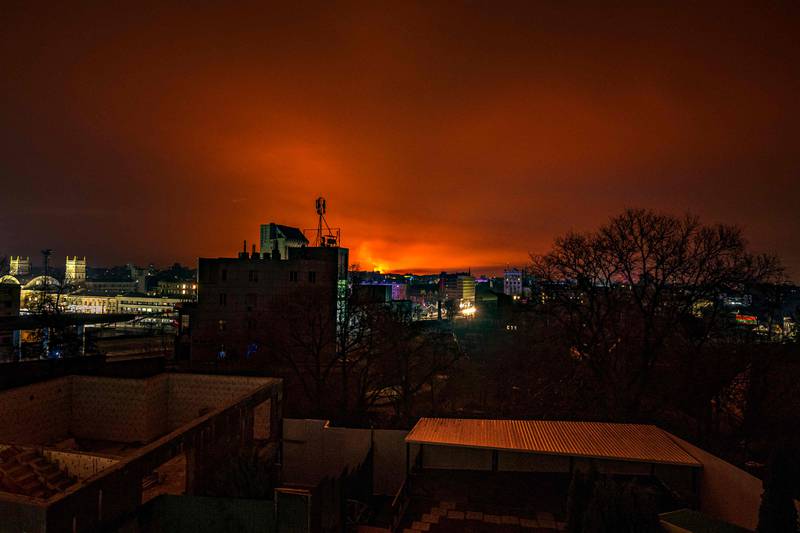 Fire lights up the sky east of Kharkiv, where Ukrainian forces pushed back Russian troops from a motorway outside the country's second-largest city. AFP