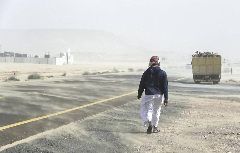 DUBAI, UNITED ARAB EMIRATES , Jan 26  – 2020 :- Sandstorm at the Umm Nahad 3 area in Dubai. ( Pawan  Singh / The National ) For News.