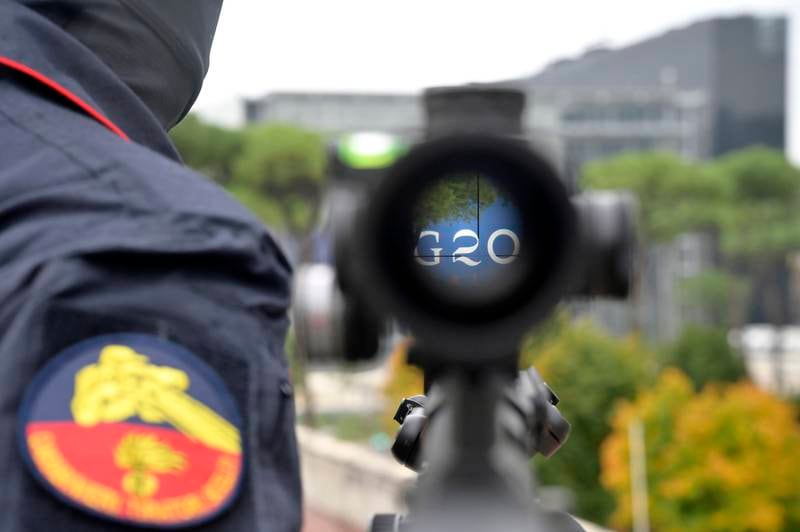 Italian Carabinieri sharpshooters prepare for the G20 Summit in Rome. EPA