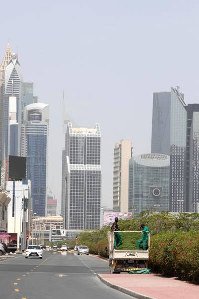 DUBAI, UNITED ARAB EMIRATES. 13 APRIL 2020. General STANDALONE image of Dubbai streets during the COVID-19 Lockdown of Dubai. Dubai skyline.(Photo: Antonie Robertson/The National) Journalist: Standalone. Section: National.