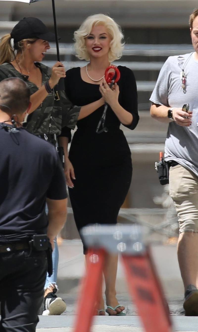 Los Angeles, CA  - *EXCLUSIVE*  -Cuban born actress Ana de Armas transforms into Marilyn Monroe while on the set of Blonde and the results are stunning! The new Bond Girl nailed the look as she took a ride inside a US Government issued vehicle for the scene. Perhaps she was riding alongside JFK? The Netflix film is based on the Joyce Carol Oates novel of the same name, “Blonde” tells the story of Monroe, but through a fictional lens and is being directed by Andrew Dominik. The 31 year old has also been cast as the next Bond girl in the highly anticipated  "No Time to Die'' due to hit theaters in 2020.Pictured: Ana de ArmasBACKGRID USA 29 AUGUST 2019 BYLINE MUST READ: PPC / BACKGRIDUSA: +1 310 798 9111 / usasales@backgrid.comUK: +44 208 344 2007 / uksales@backgrid.com*UK Clients - Pictures Containing ChildrenPlease Pixelate Face Prior To Publication*