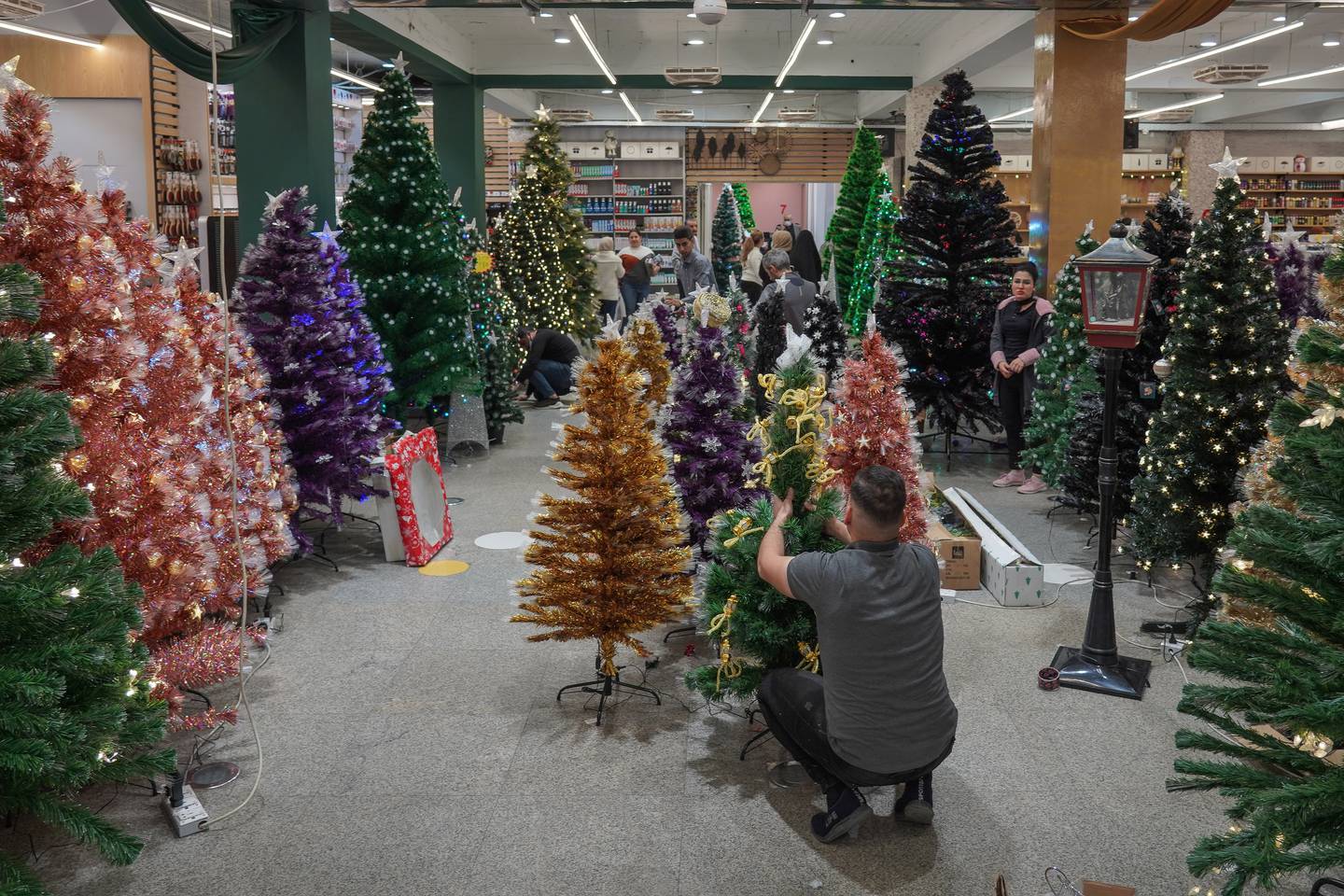 A shop selling Christmas trees and decorations in Karrada, central Baghdad. 