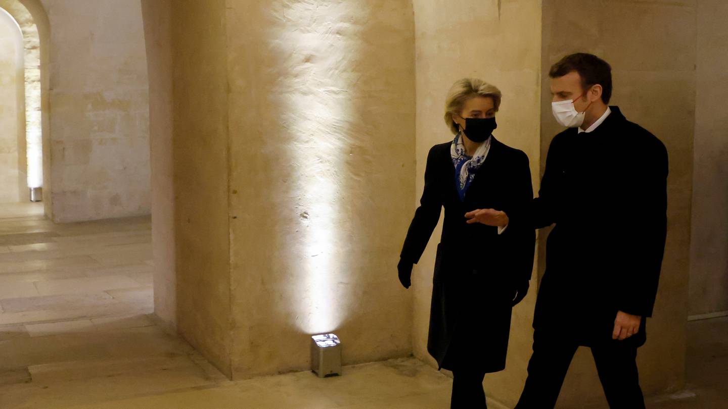 President Macron and Commission President Ursula von der Leyen both wore masks for the meeting amid a surge in Covid cases across France.  Reuters
