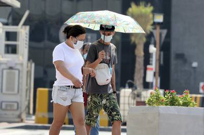 DUBAI, UNITED ARAB EMIRATES , October 9 – 2020 :- People wearing protective face mask as a preventive measure against the spread of coronavirus in Bur Dubai area in Dubai. (Pawan Singh / The National) For News/Stock/Online.