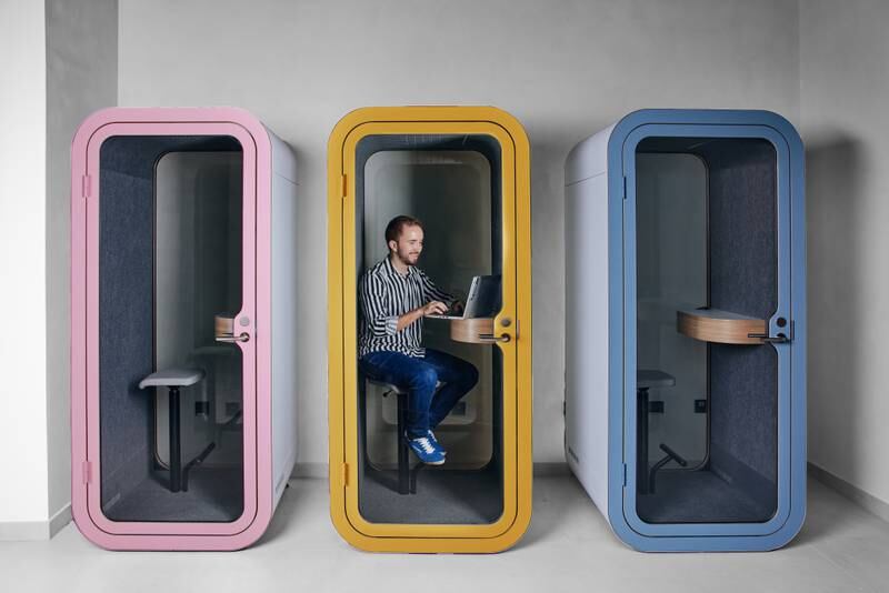 Sound proof phone booths are ideal for co-working. Photo: Rove Hotels