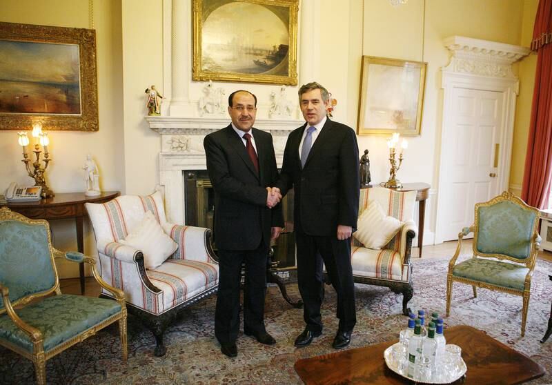 Prime minister Al Maliki meets UK prime minister Gordon Brown at 10 Downing Street on January 3, 2008.