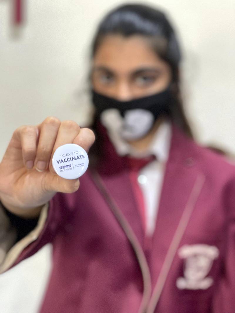 Shilpa Shyam, student at Gems Millenium School Sharjah received their first dose of the Sinopharm vaccine. Courtesy: Gems Millenium School Sharjah