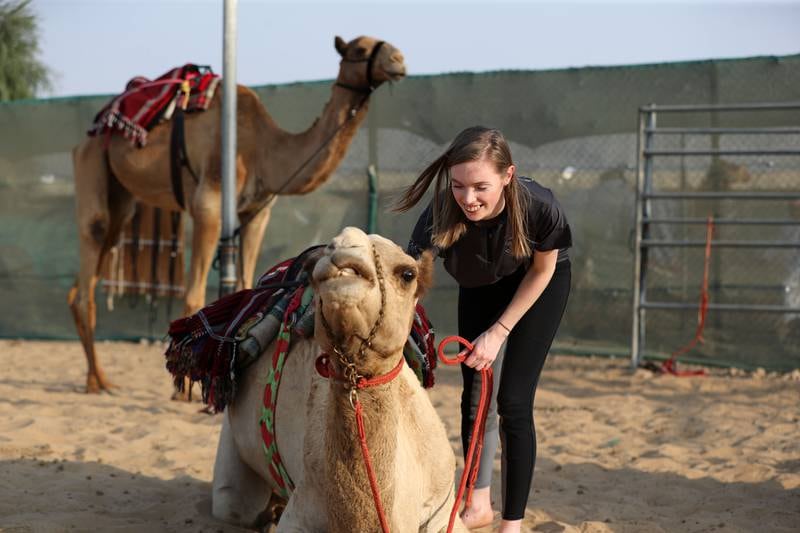 Ms Higgins competed in the first Female Camel Racing Series C1 Championship at Al Marmoom Camel Racing Track in October. Chris Whiteoak / The National
