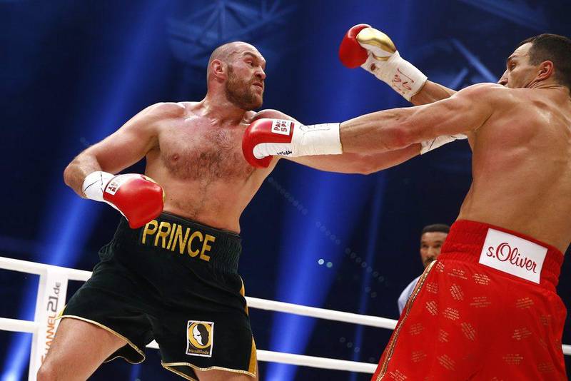Tyson Fury in action against Wladimir Klitschko during their heavyweight title fight, won by Fury. Reuters/Kai Pfaffenbach