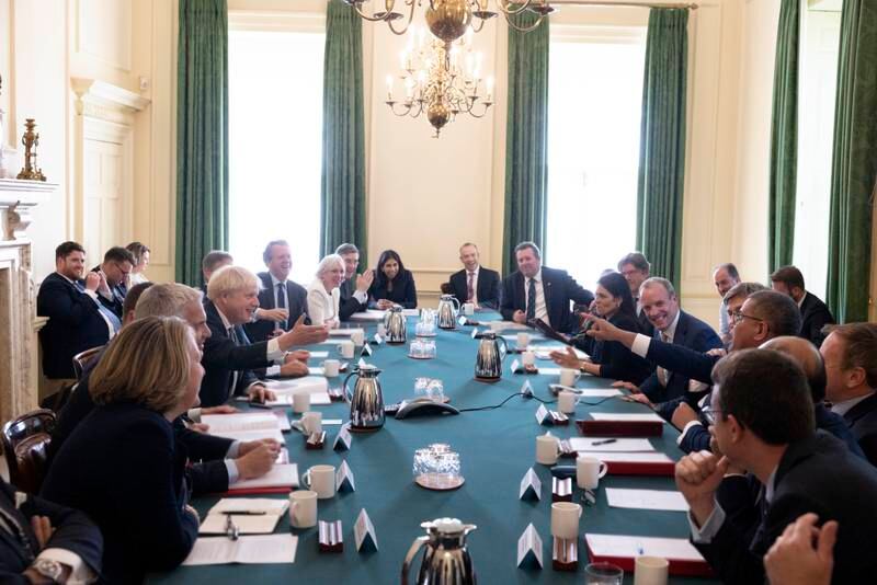 The prime minister chairs a Cabinet meeting following his announcement. 