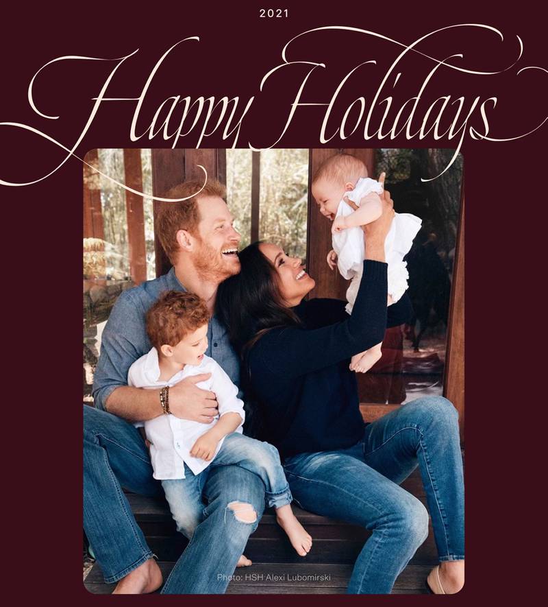 The Duke and Duchess of Sussex's family holiday card which features a photo taken by Alexi Lubomirski this summer at the couple's home in Santa Barbara. Photo by Alexi Lubomirski