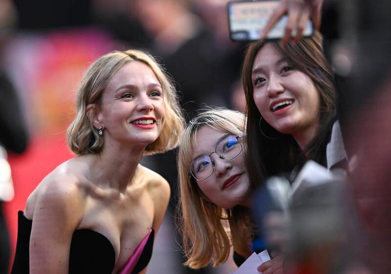 Actress Carey Mulligan, left, attends the international premiere of 'She Said' during the 66th BFI London Film Festival at the Royal Festival Hall in London, England. Getty