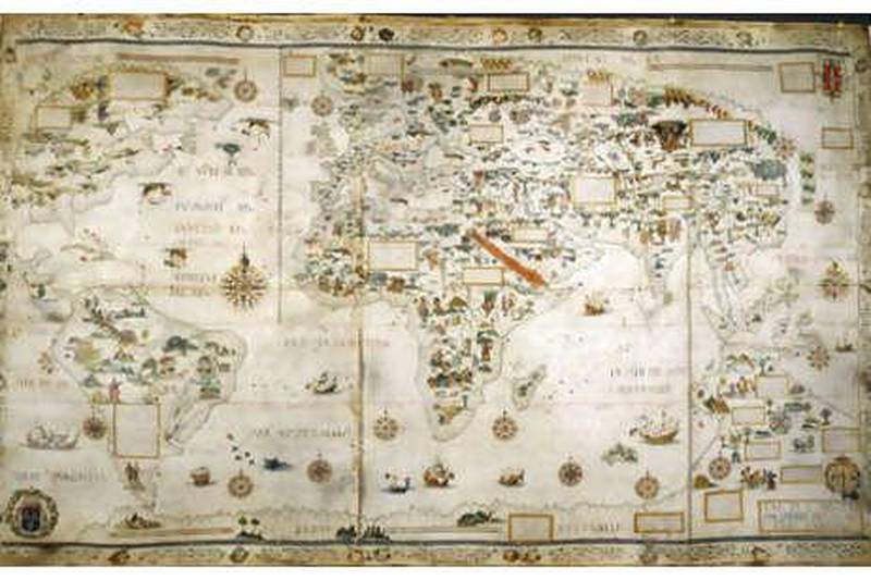 Pierre Desceliers' world map from 1550 is a good example of how map making is an ideological process, one of selecting and omitting, highlighting or hiding away.