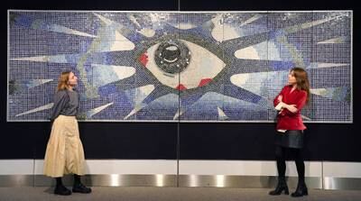 John Lennon's psychedelic eye mosaic, commissioned for the swimming pool at his home in Kenwood, Surrey, on display at Bonhams auction house in Kinghtsbridge, London, before the Rock, Pop and Film sale on Wednesday. PA
