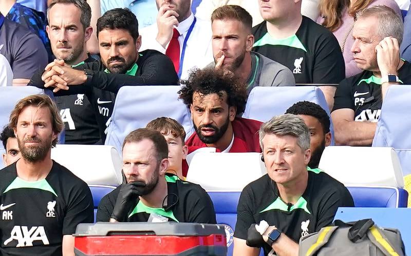 A frustrated Mohamed Salah after his substition during Liverpool's draw at Chelsea. PA