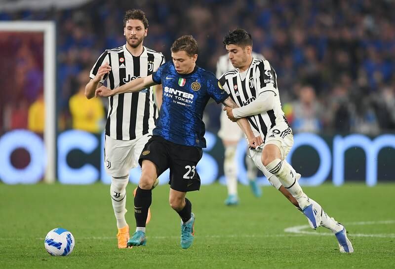 Nicolo Barella of Internazionale is challenged by Alvaro Morata of Juventus. Getty Images