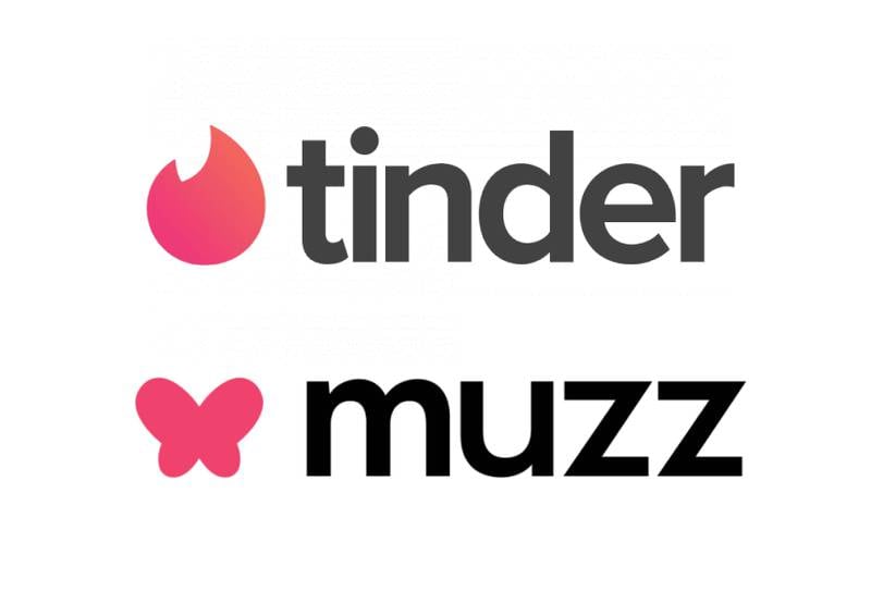 Vergleich der Muzz- und Tinder-Logos, der zu einem Markenverletzungsverfahren und anschließender Entscheidung zugunsten der Match Group führte, der Tinder gehört