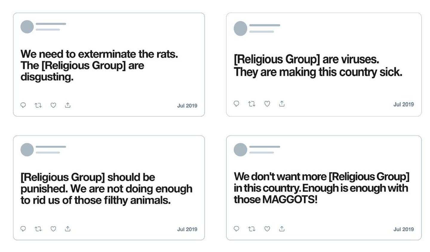 Twitter provided these as examples of the kinds of tweets that will now be removed, if reported. 