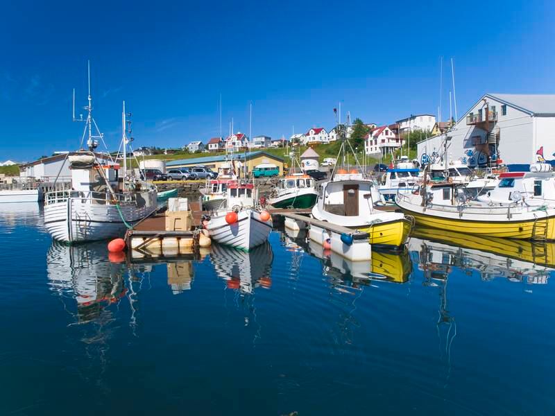 Small Icelandic harbor, Husavik, with fishing boats and colorful houses in background. (Helena Lovincic / iStockphoto.com)
