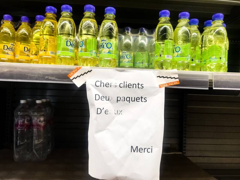Empty shelves in a main supermarket in Tunis. Tunisian shops and supermarkets are struggling with massive shortages of basic food supplies such as cooking oil, sugar, coffee and bottled water. Ghaya Ben Mbarek for The National