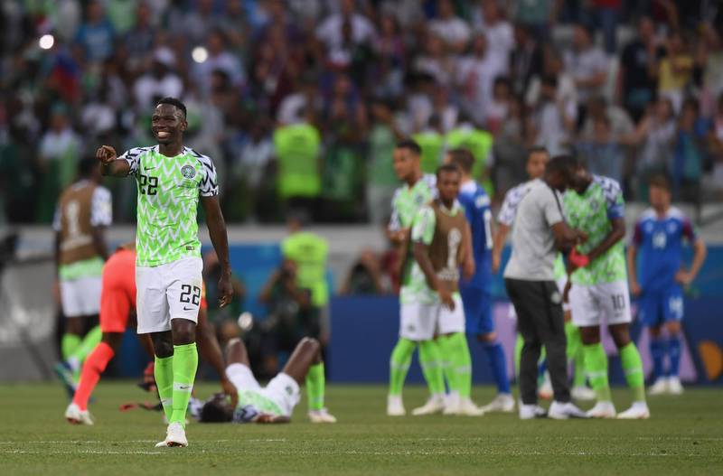 Kenneth Omeruo  celebrates after Nigeria seal victory over Iceland. Shaun Botterill / Getty Images