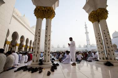 Muslims pray at Sheikh Zayed Grand Mosque in Abu Dhabi. Christopher Pike / The National